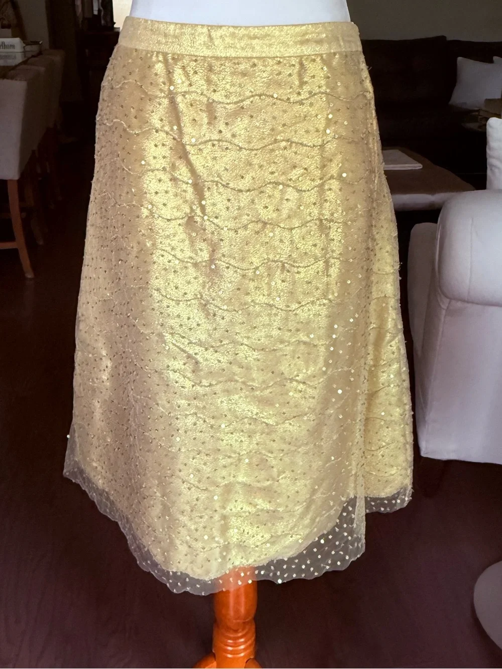 ESCADA Silk Mesh Overlay Tulle Embellished Skirt Size 36